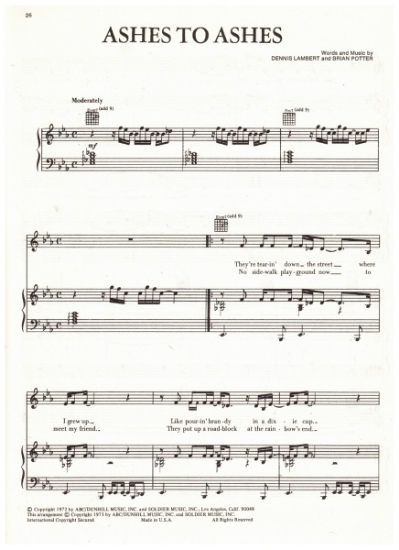 Picture of Ashes to Ashes, Dennis Lambert & Brian Potter, recorded Dennis Lambert, sheet music