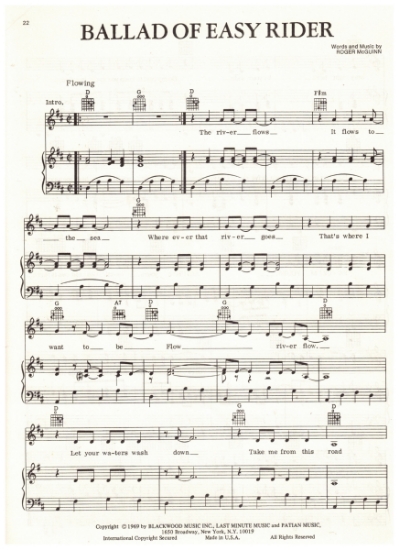 Picture of Ballad of Easy Rider, from movie "Easy Rider," Roger McGuinn, recorded by The Byrds, sheet music