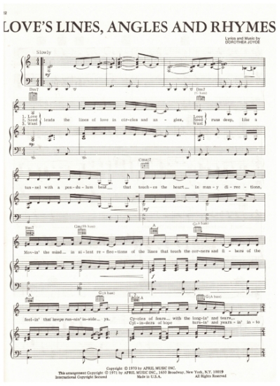 Picture of Love's Lines Angles and Rhymes, Dorothea Joyce, recorded by The Fifth Dimension, sheet music