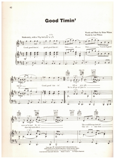 Picture of Good Timin', Brian & Carl Wilson, recorded by The Beach Boys, sheet music