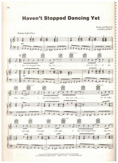Picture of Haven't Stopped Dancing Yet, Gloria Jones, recorded by Gonzalez, sheet music