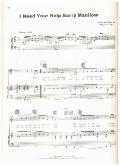 Picture of I Need Your Help Barry Manilow, Dale Gonyea, recorded by Ray Stevens, sheet music