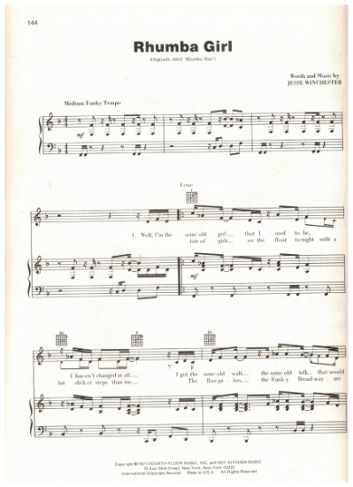 Picture of Rhumba Girl, Jesse Winchester, recorded by Nicolette Larson, sheet music