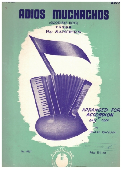 Picture of Adios Muchachos, Tango, arr. Frank Gaviani, accordion solo sheet music