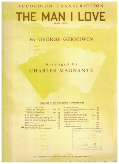 Picture of The Man I Love, from "Strike Up the Band", George & Ira Gershwin, arr. Charles Magnante, accordion solo sheet music