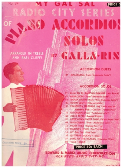 Picture of My Gal Sal, Paul Dresser, transcribed by Anthony Galla-Rini, accordion solo sheet music